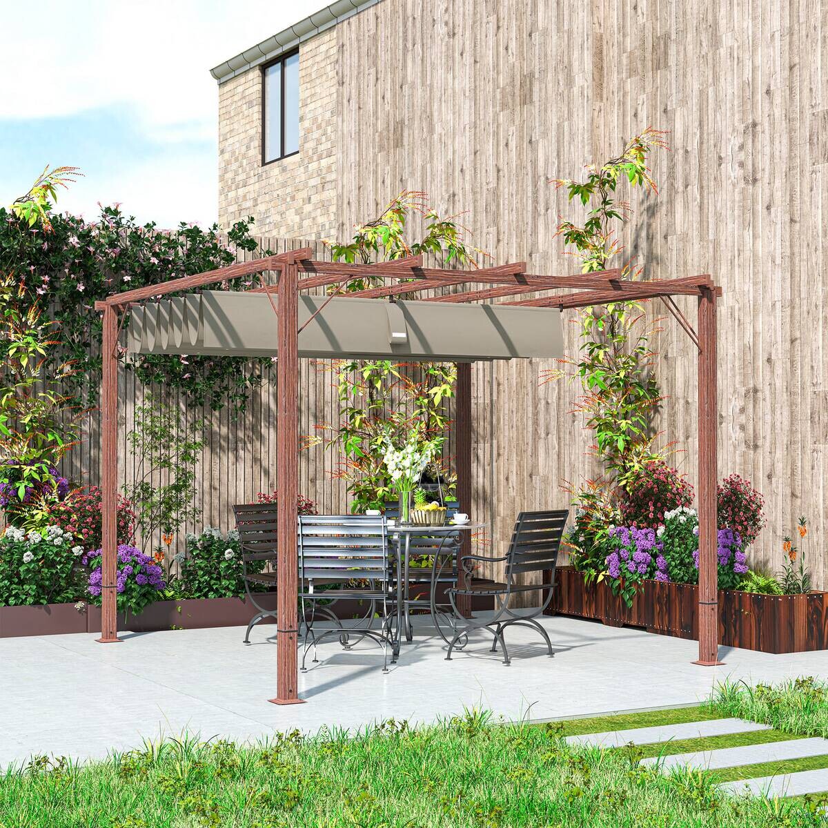 Outsunny Pergola natur Aluminium B/H/L: ca. 296x232x299 cm