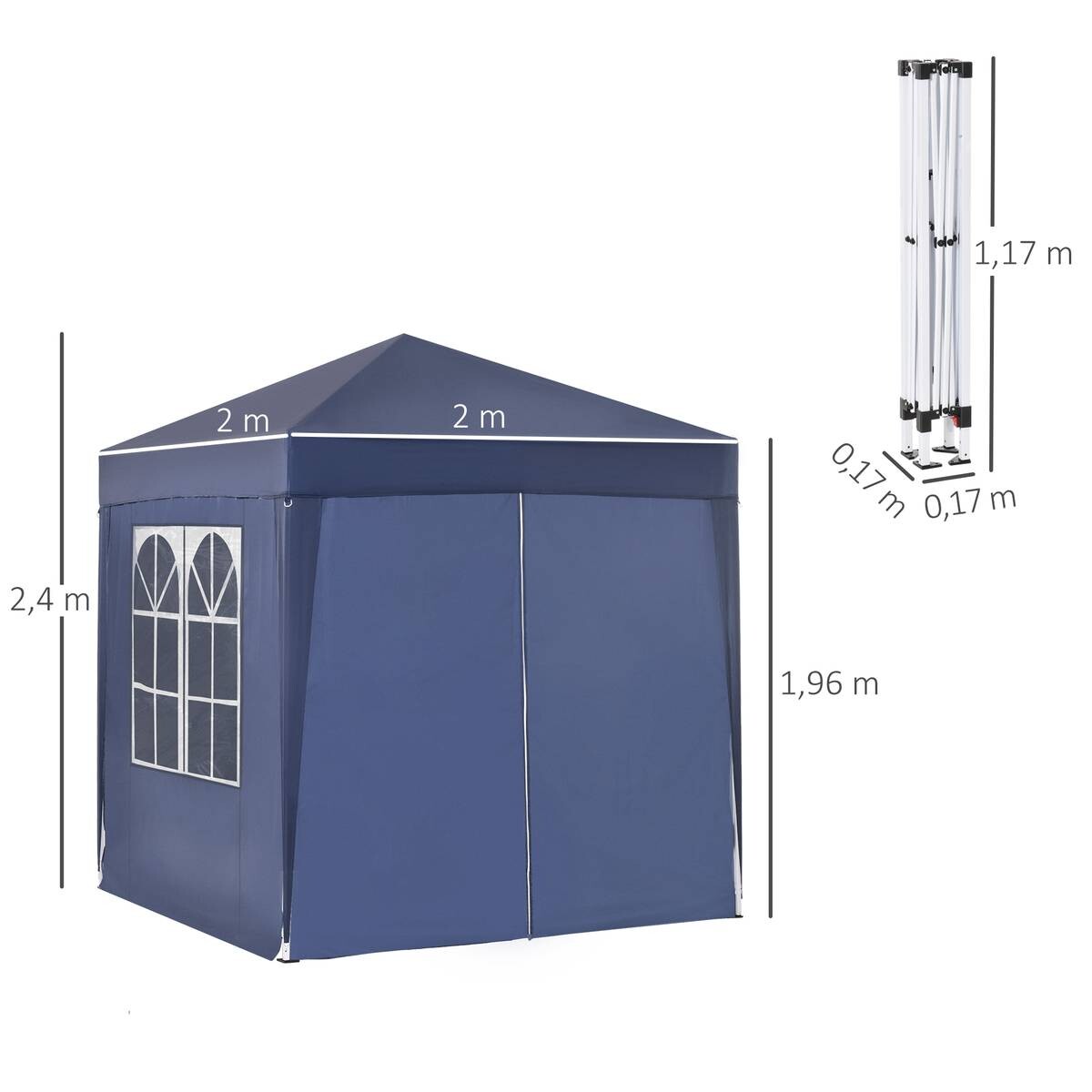 Outsunny Faltpavillon blau Stoff B/H/L: ca. 200x240x200 cm