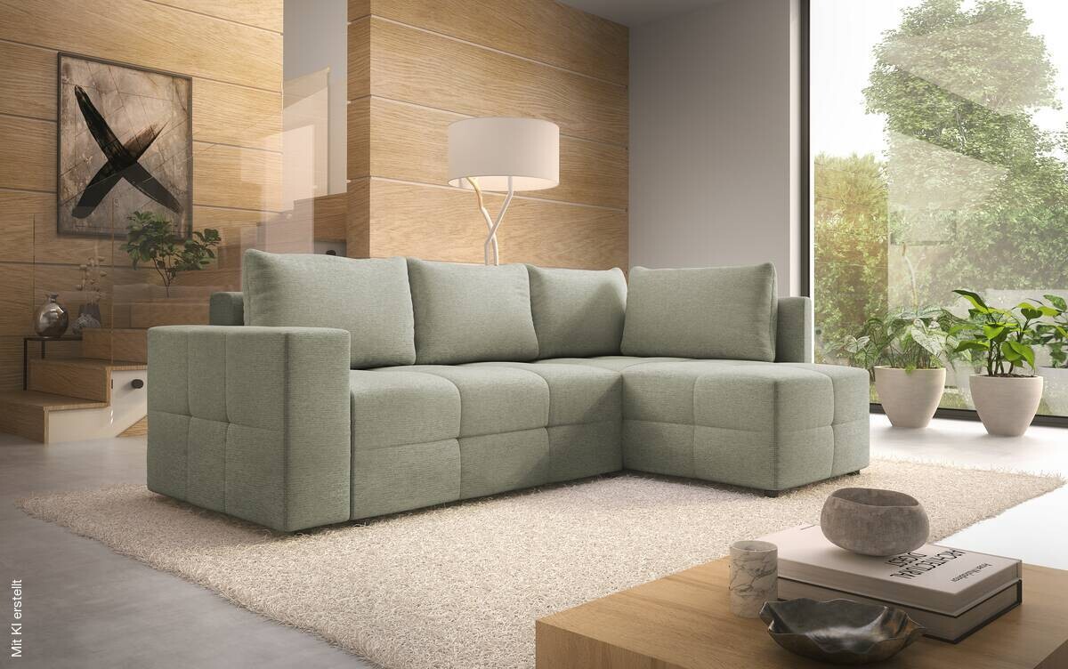 Ecksofa mit Bettfunktion und Bettkasten grün Flachgewebe B/T: ca. 238x167 cm
