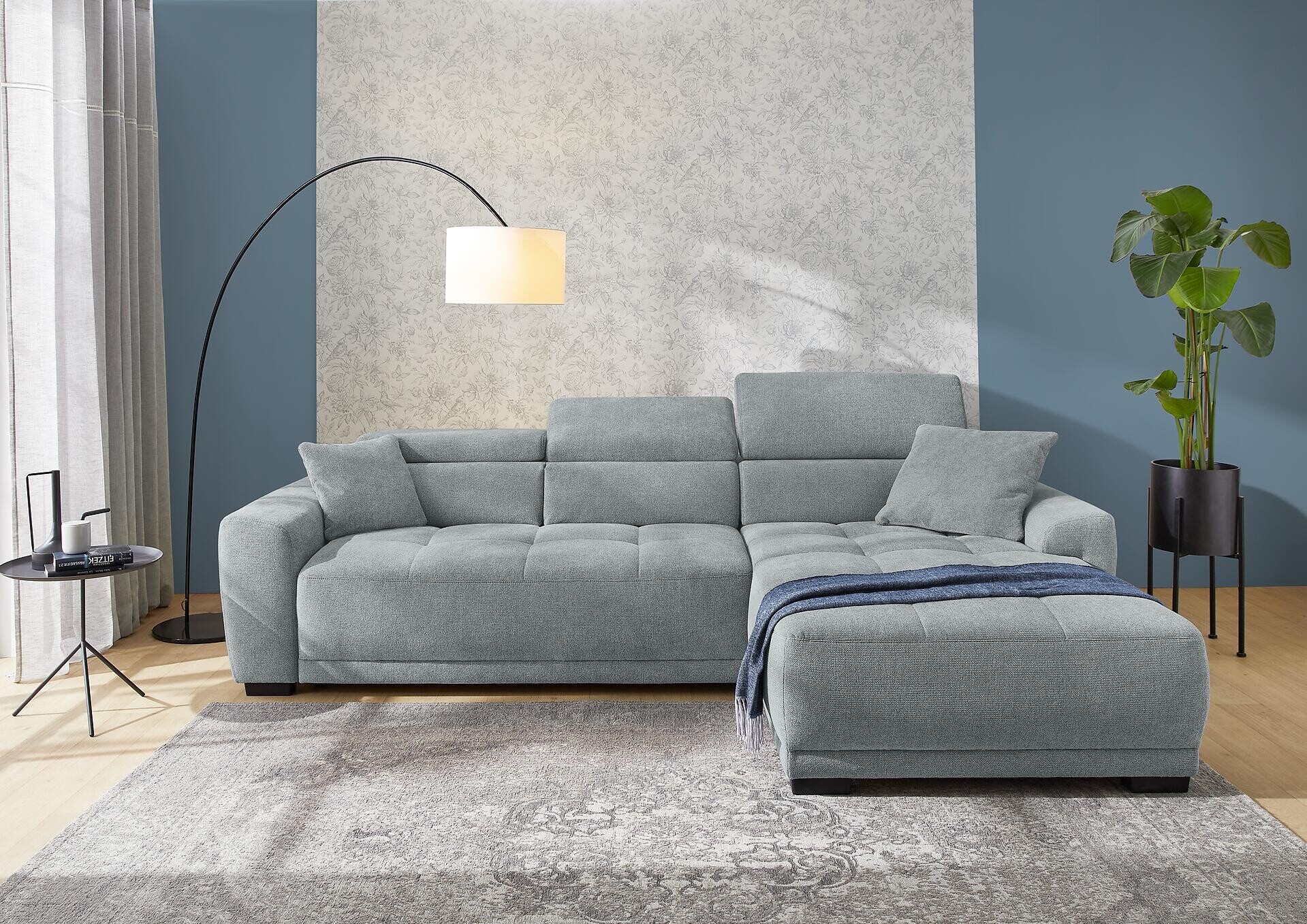 Ecksofa mit elektrischer Sitztiefenverstellung grau Microfaser B/H/T: ca. 296x105x200 cm