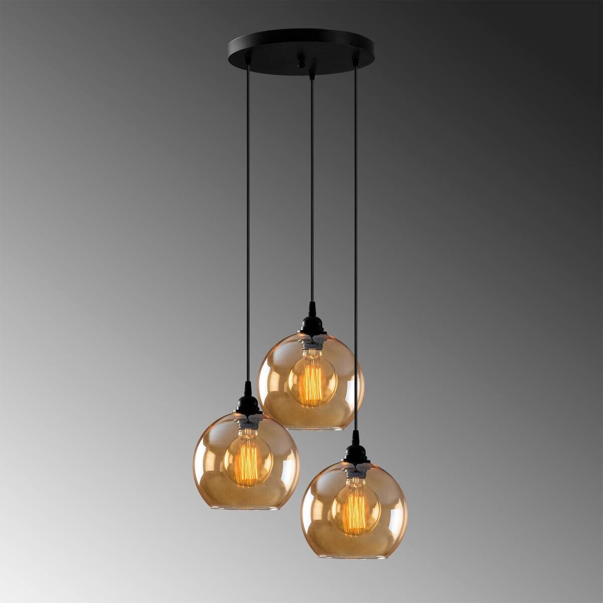 Opviq Pendelleuchte gold schwarz Glas B/H/T/L/D: ca. 44x116x44x44x44 cm E27 3 Brennstellen