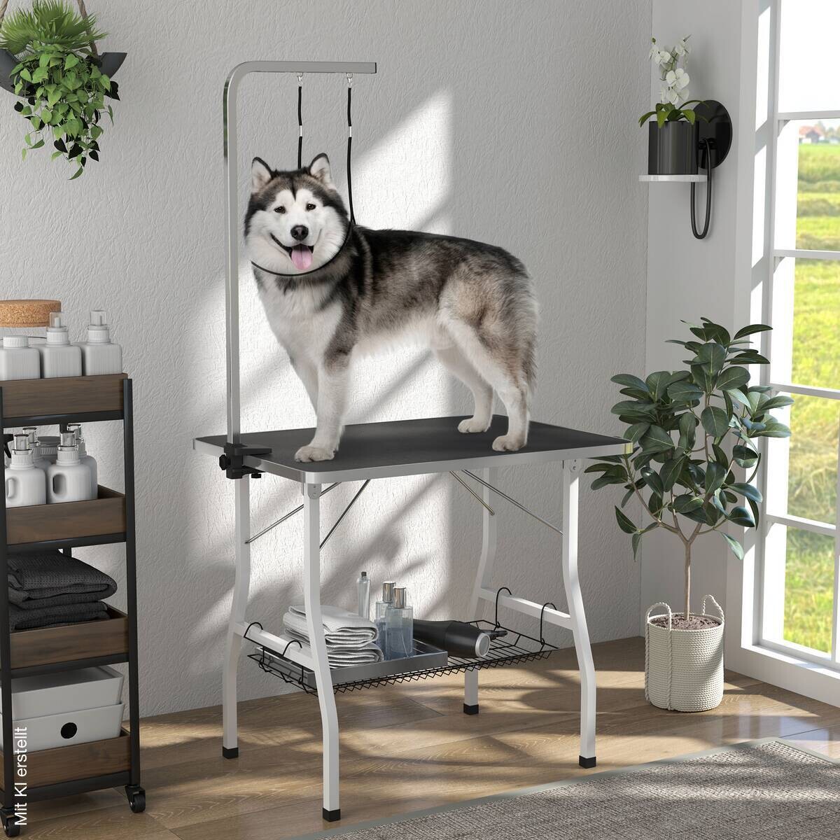 PawHut Tierpflegetisch schwarz Stahl B/H/L: ca. 60x76x90 cm