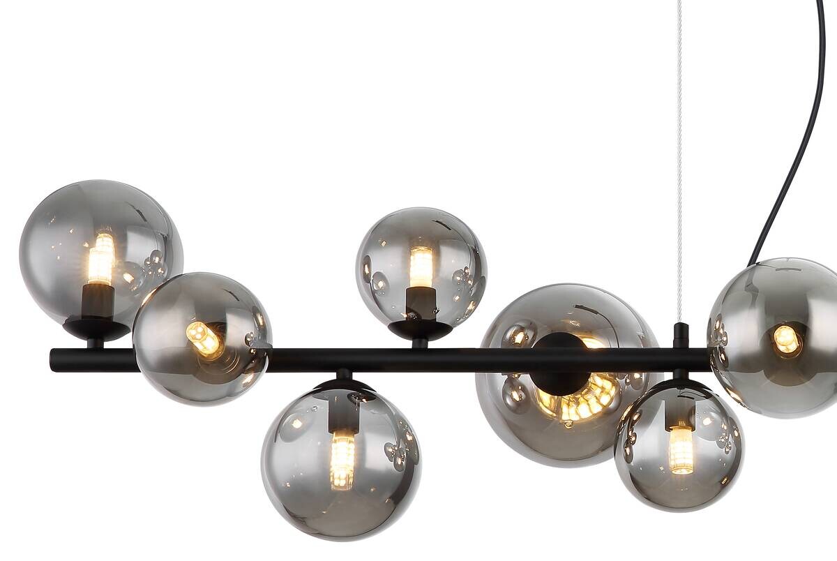 GLOBO Pendelleuchte Riha schwarz Rauch Metall Glas B/H/T: ca. 120x120x34,5 cm 13 Brennstellen