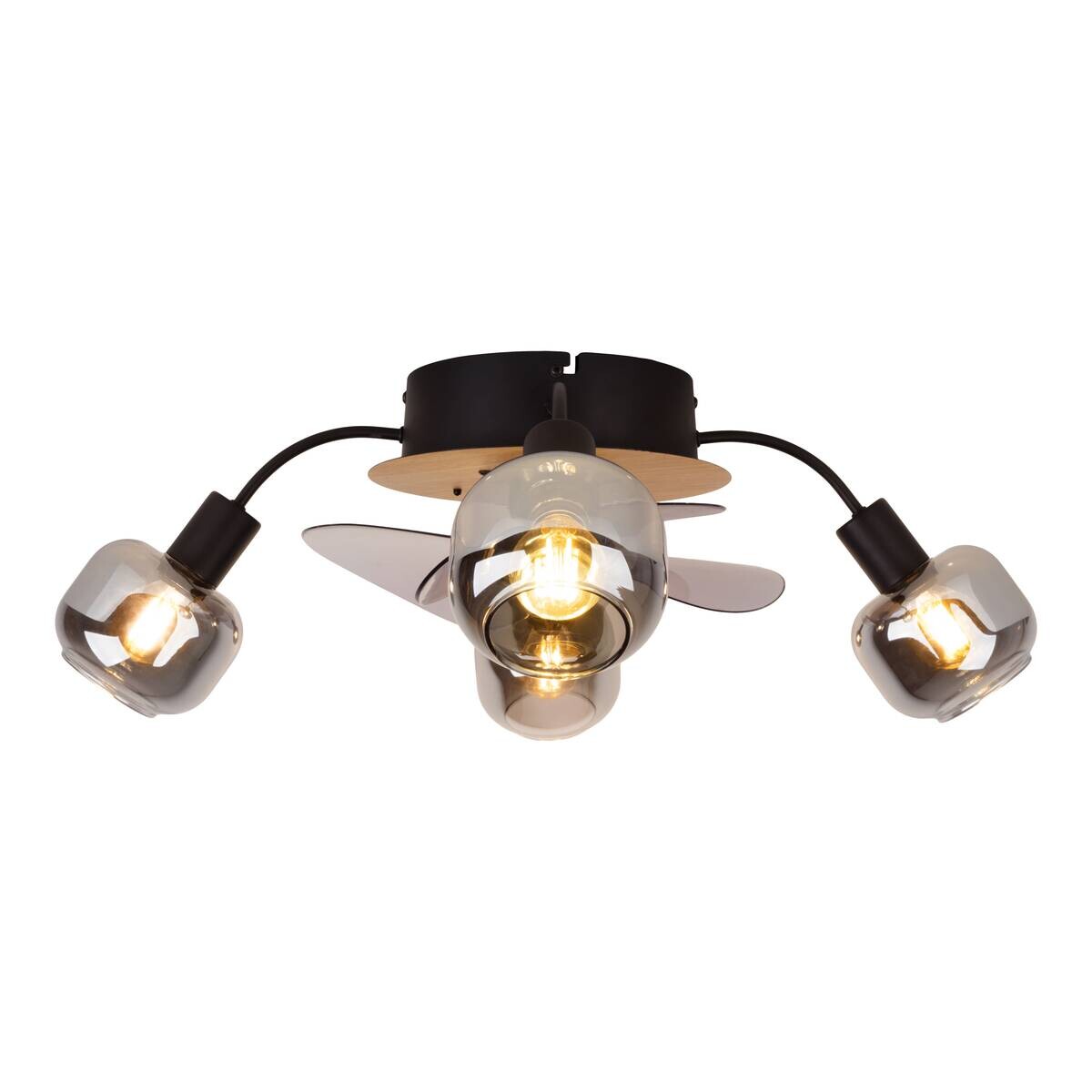 Näve Leuchten Deckenventilator schwarz Metall Glas Kunststoff B/H/T/D: ca. 48x21x48x48 cm E14 4 Brennstellen