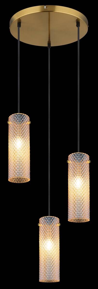 GLOBO Pendelleuchte amber gold Glas Metall H/D: ca. 120x35 cm E14 3 Brennstellen