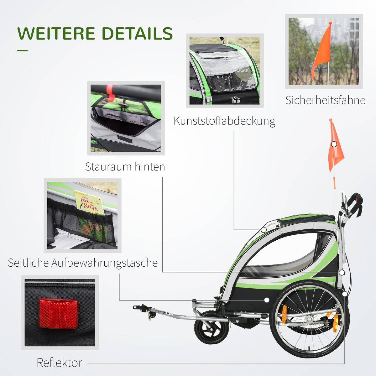 HOMCOM Fahrrad-Zubehör grün grün B/H/L: ca. 75x142x101 cm