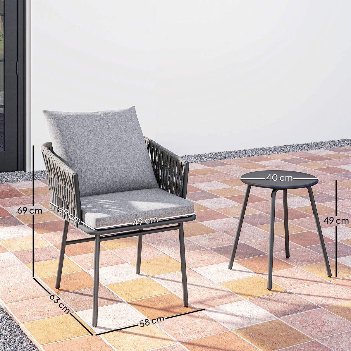 Outsunny Rattan Bistroset grau Polyethylen B/H/L: ca. 58x69x63 cm