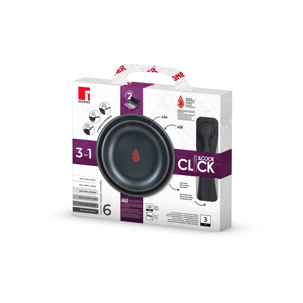 BERGNER Pfannenset CLICK & COOK silber Aluminium 3 tlg.