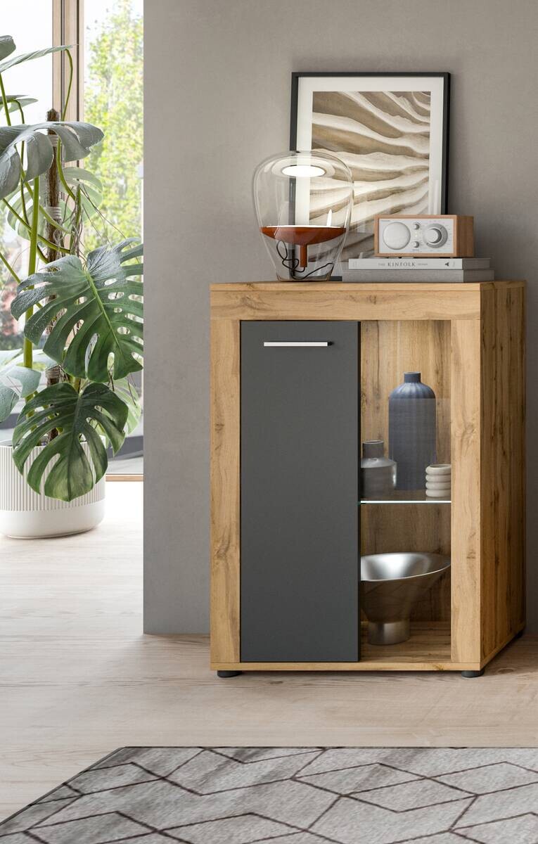 Vitrine Jam Eiche Wotan Nachbildung grau B/H/T: ca. 60x86x35 cm