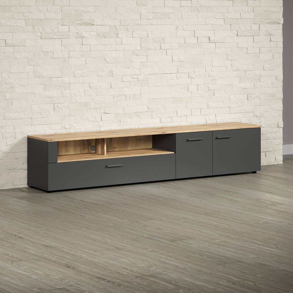 TV-Lowboard Esteban anthrazit Eiche Evoke Coast Nachbildung B/H/T: ca. 210x43x41 cm