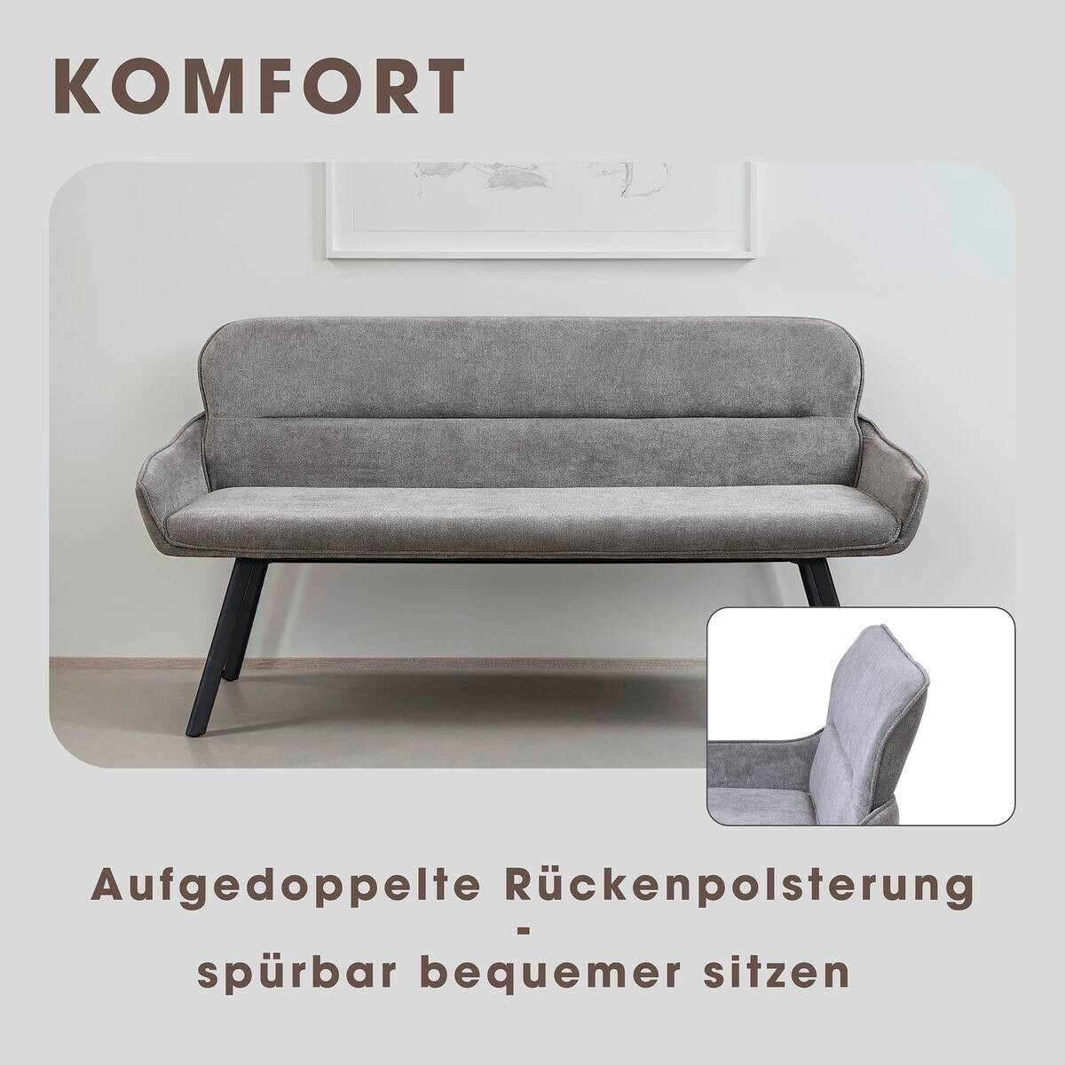Sitzbank RICO schwarz grau Metall Stoff B/H/T: ca. 160x90x62 cm