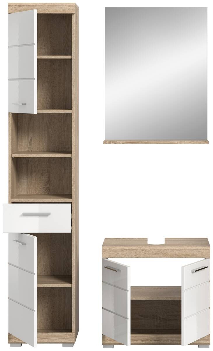 Badezimmer-Set Lambada Eiche Sonoma Nachbildung weiß Hochglanz B/H/T: ca. 112x191x34 cm