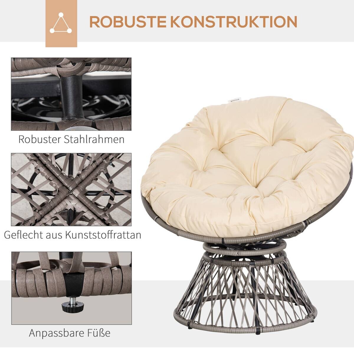 Outsunny Gartensessel beige Polyester B/H/L: ca. 97x87x90 cm