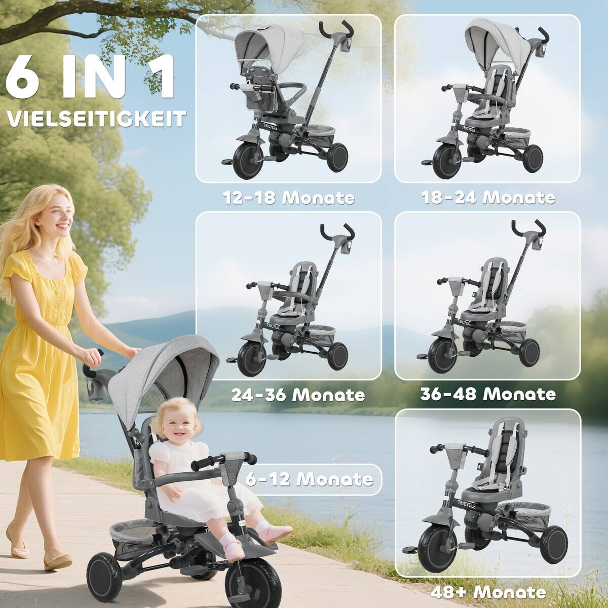 AIYAPLAY Kinderdreirad grau B/H/L: ca. 52x98x111,5 cm