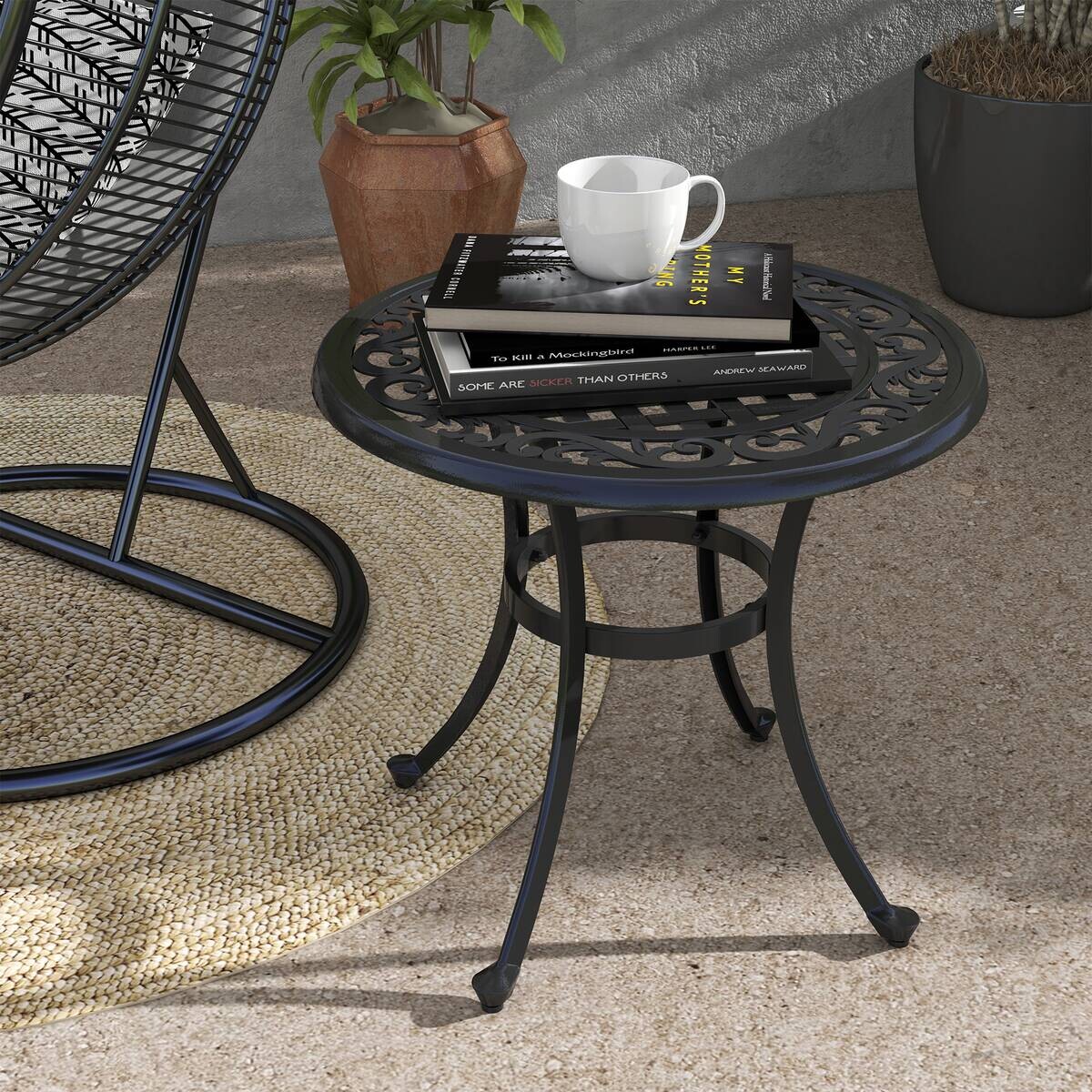 Outsunny Gartentisch schwarz Aluminium B/H/L: ca. 60x60x53 cm