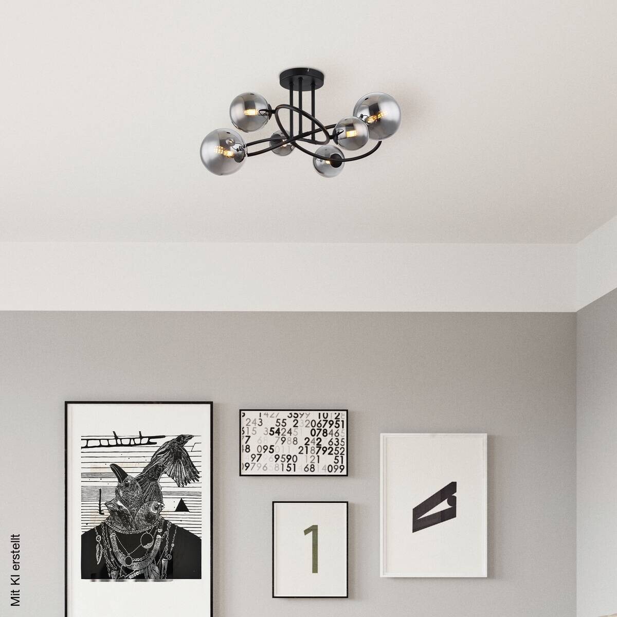 GLOBO LED-Deckenleuchte Rauch mattschwarz Glas Metall B/H/T: ca. 59x35x62 cm 6 Brennstellen