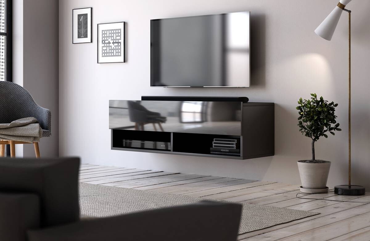 TV-Board Derby schwarz matt schwarz Hochglanz B/H/T: ca. 100x30x31 cm