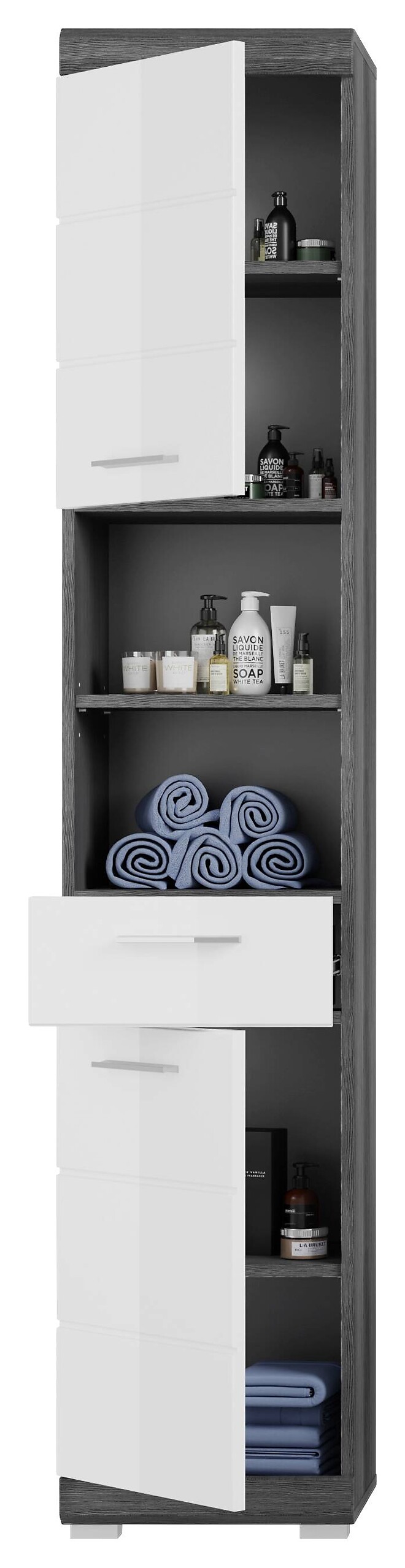 Badezimmer-Set Scout Rauchsilber Nachbildung weiß Hochglanz B/H/T: ca. 112x191x34 cm