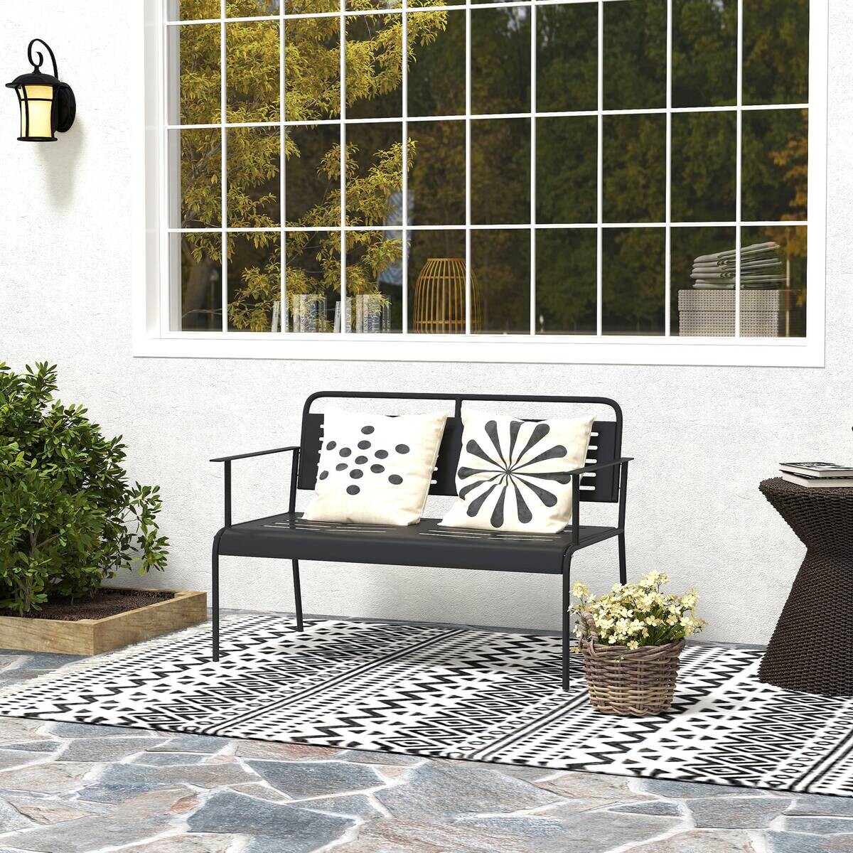 Outsunny Gartenbank schwarz Stahl B/H/L: ca. 64x84x121 cm