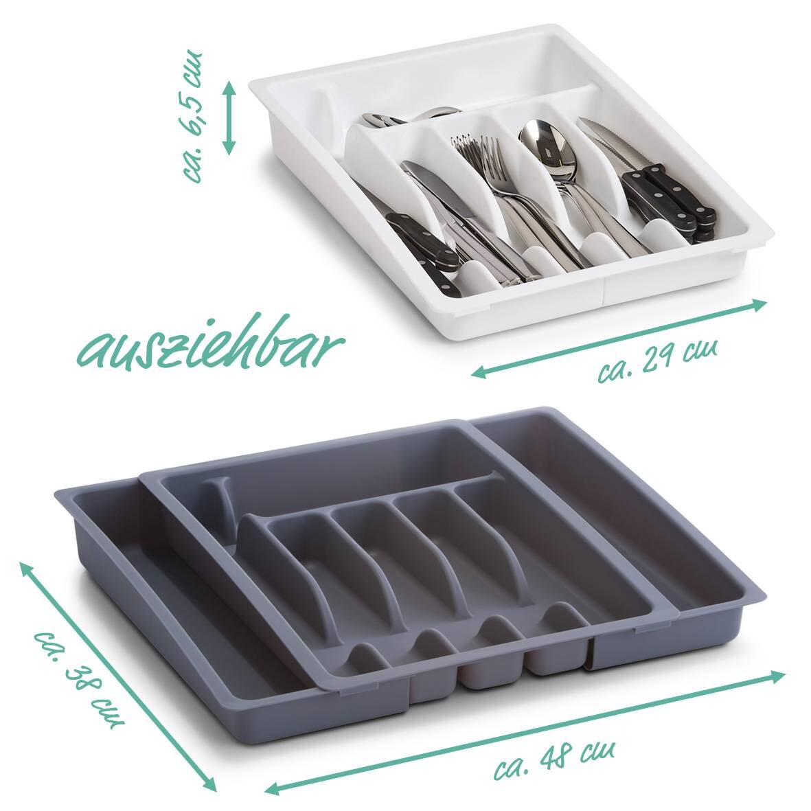 Zeller Besteckkasten ausziehbar grau B/H/L: ca. 38x7x48 cm