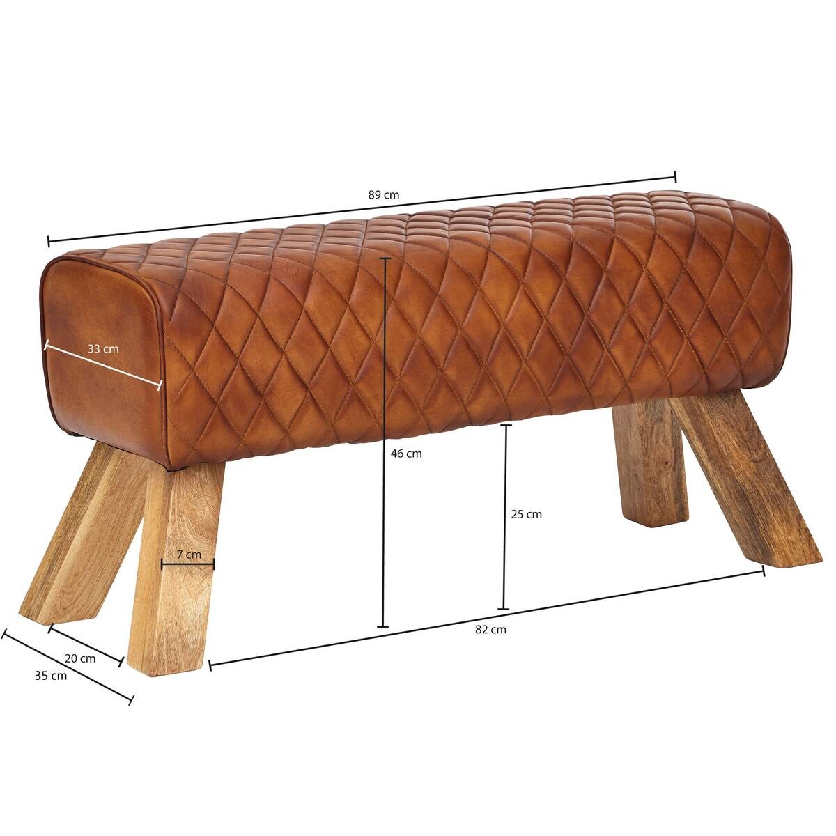 Wohnling Sitzbank braun natur Leder Echtholz B/H/T: ca. 89x46x35 cm