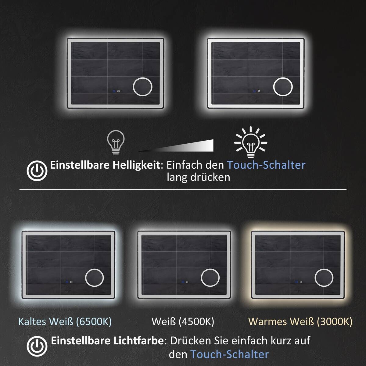 kleankin LED-Bad-Spiegel weiß B/H/L: ca. 3,8x60x80 cm