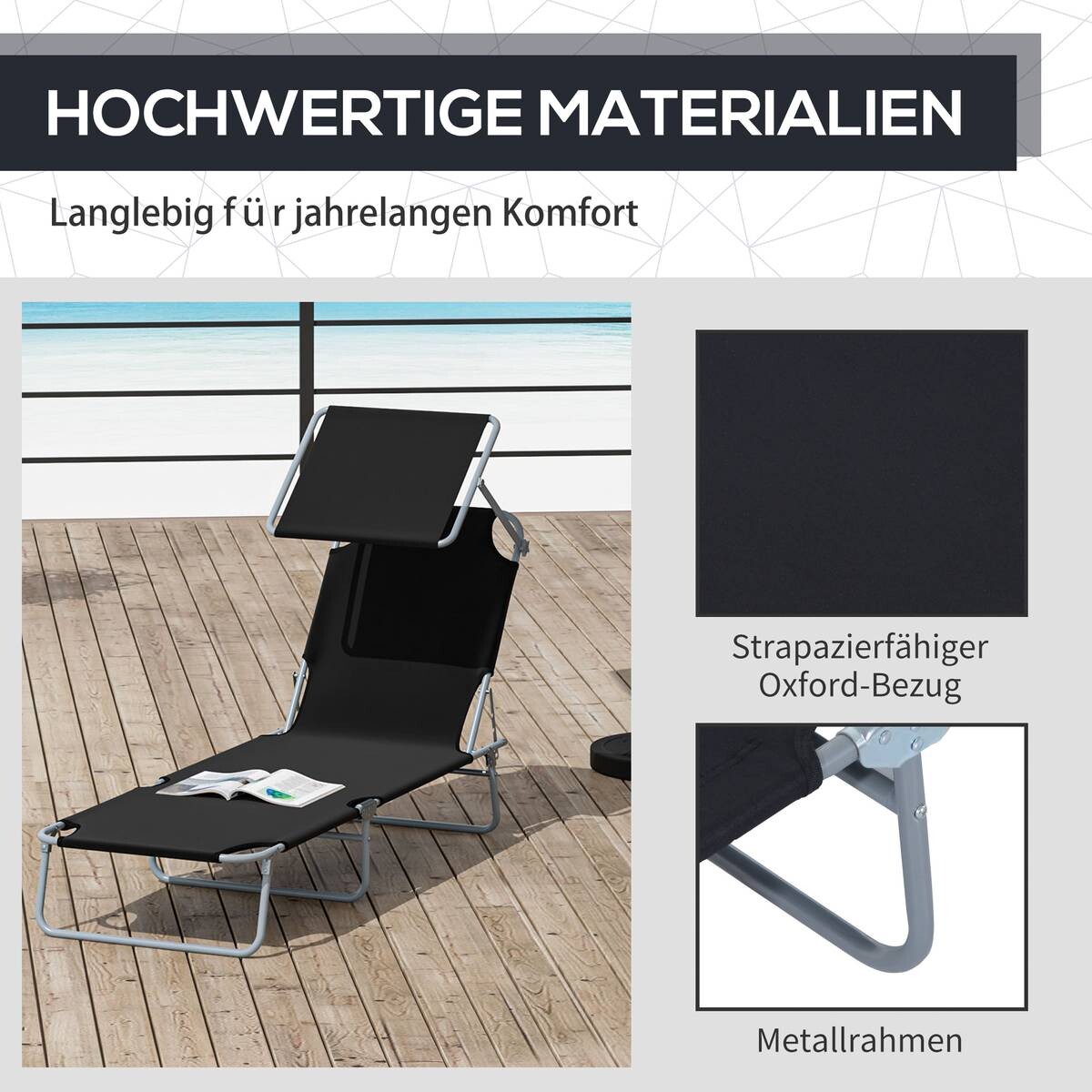 Outsunny Sonnenliege schwarz Stoff B/H/L: ca. 58x27x187 cm
