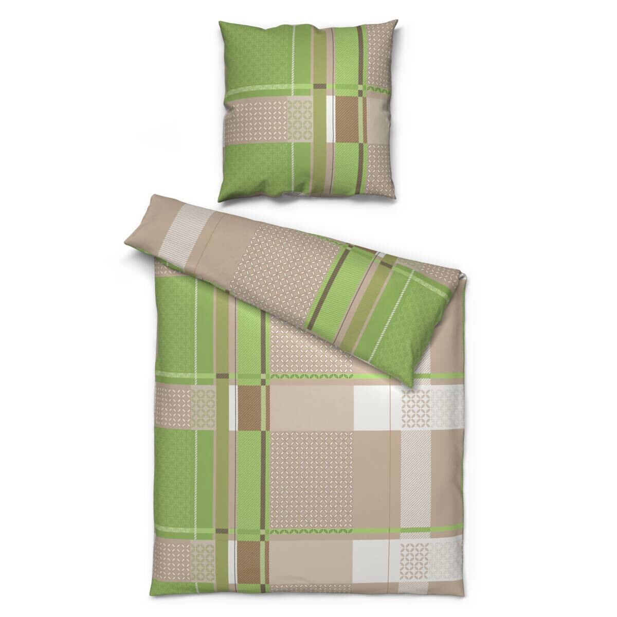 Sensation Baumwoll Bettwäsche Cotton touch grün braun 52% Baumwolle, 48% Polyester B/L: ca. 135x200 cm