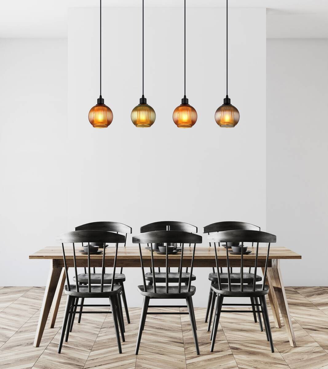 GLOBO Pendelleuchte Zumba Metall Glas B/H/L: ca. 15x120x90 cm E27 4 Brennstellen