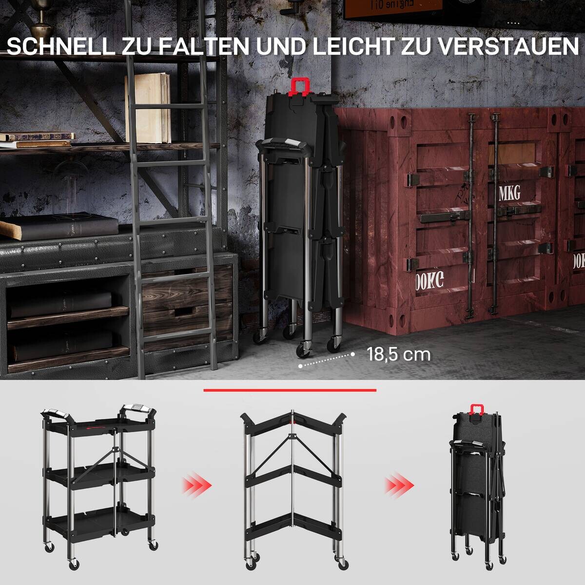 Werkstattwagen schwarz B/H/L: ca. 37x84x64 cm