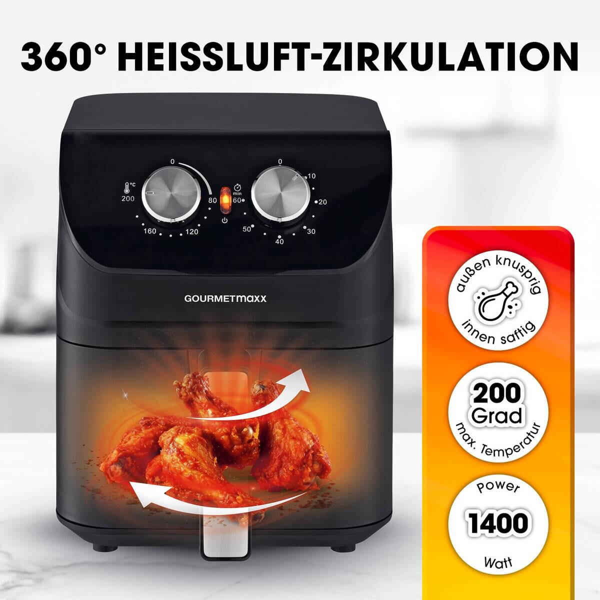 GOURMETmaxx Heißluftfritteuse 14578 schwarz Kunststoff B/H/T: ca. 24x30x35 cm ca. 4 l