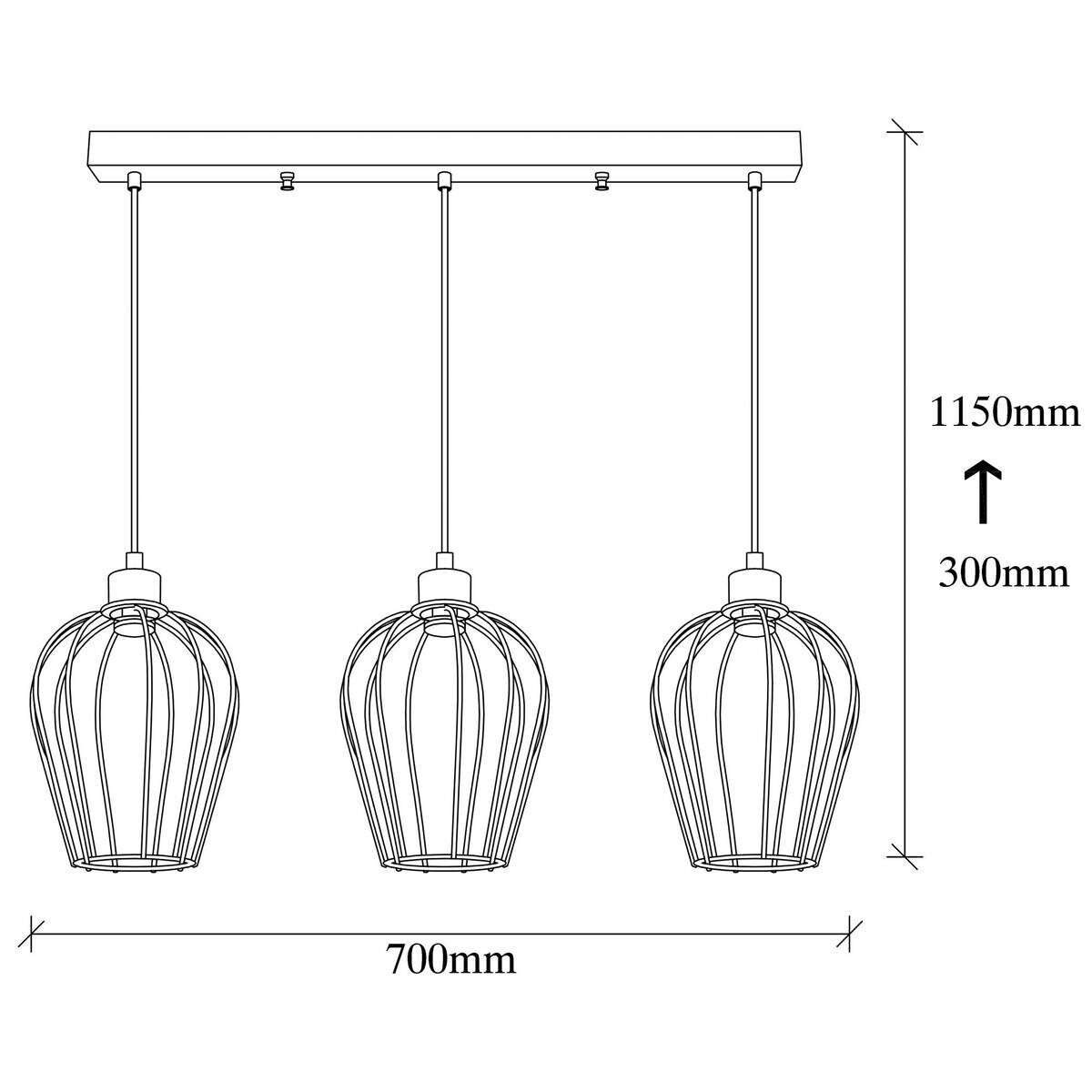 Opviq Pendelleuchte Tel schwarz Eisen B/H/T/L/D: ca. 20x115x20x70x22 cm E27 3 Brennstellen