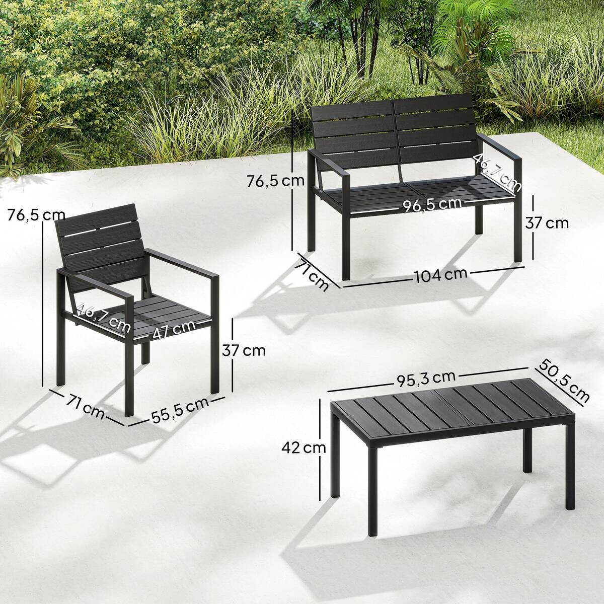Outsunny Balkonmöbel-Set schwarz Kunststoff B/H/L: ca. 71x76,5x104 cm