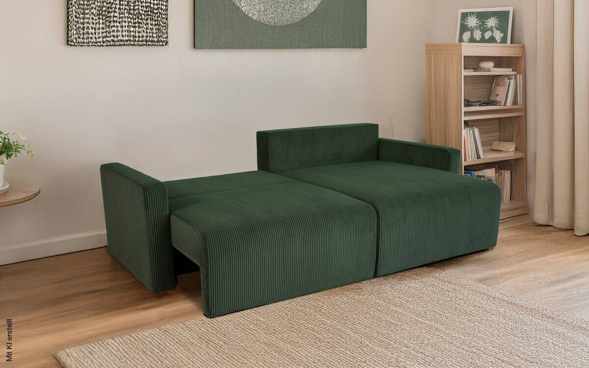 Ecksofa mit Bettfunktion und Bettkasten grün Microfaser B/H/T: ca. 227x92x146 cm