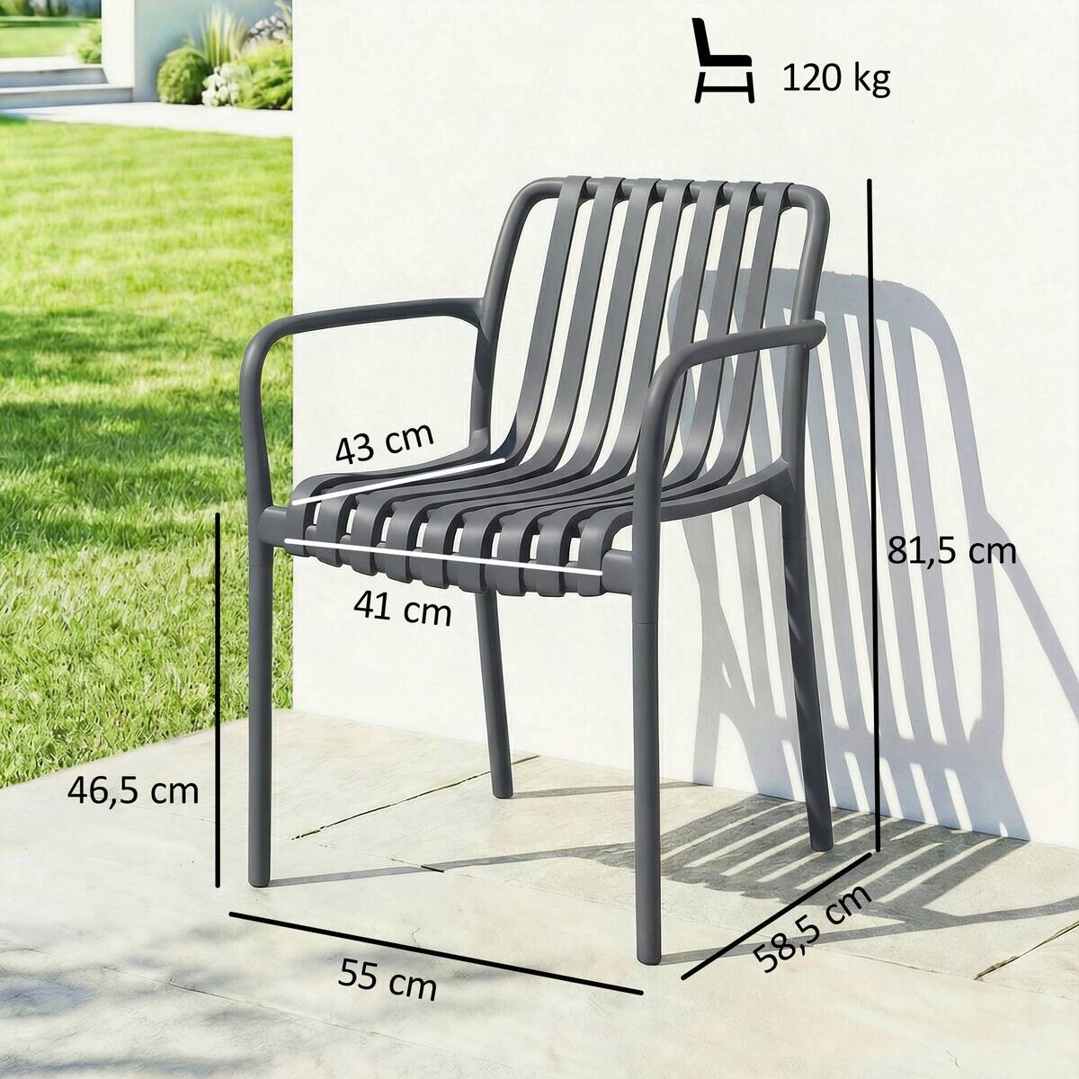 Outsunny Stapelstuhl dunkelgrau Kunststoff B/H/L: ca. 55x81,5x58,5 cm