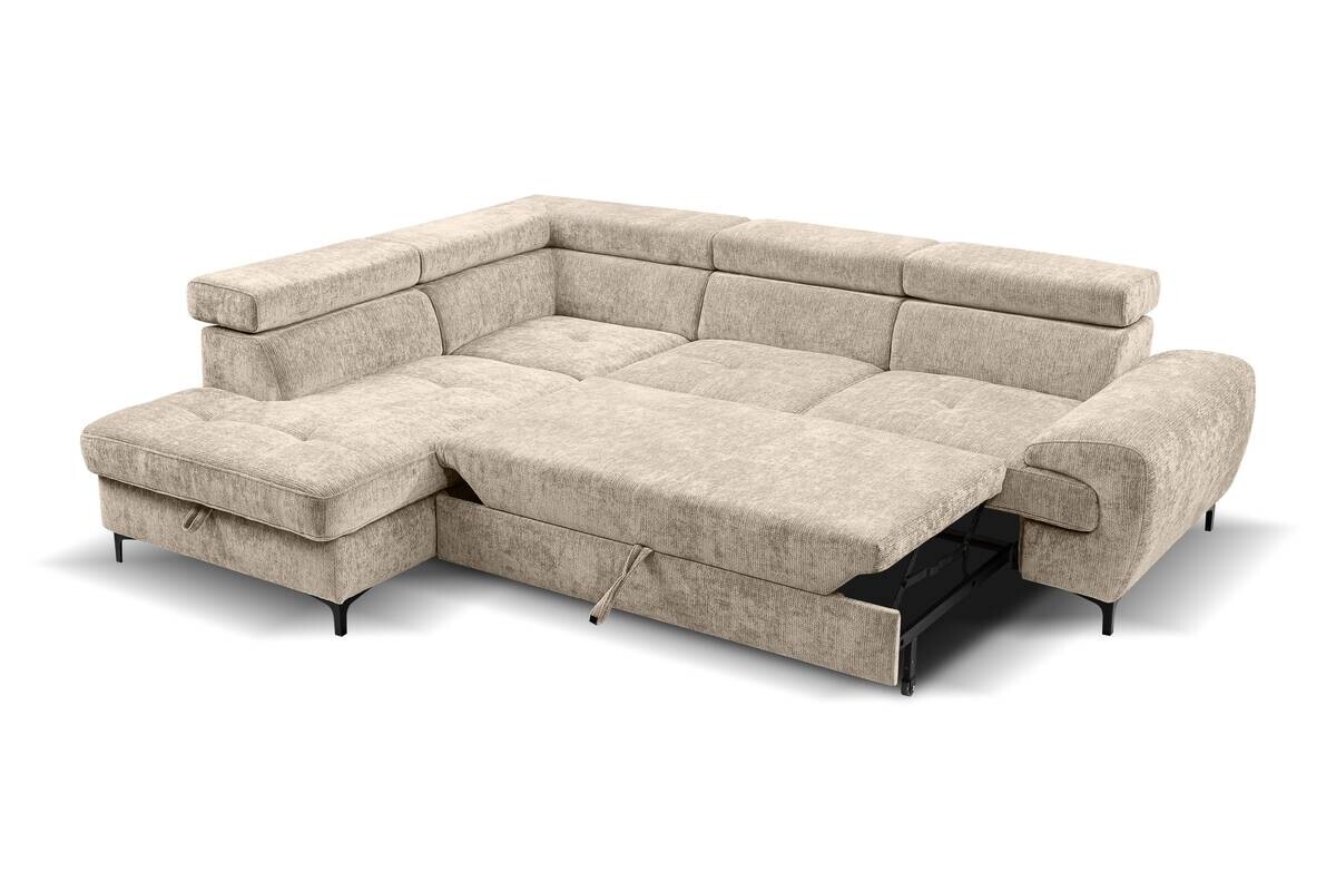 Ecksofa mit Bettfunktion und Bettkasten natur Microfaser B/H/T: ca. 256x73x202 cm