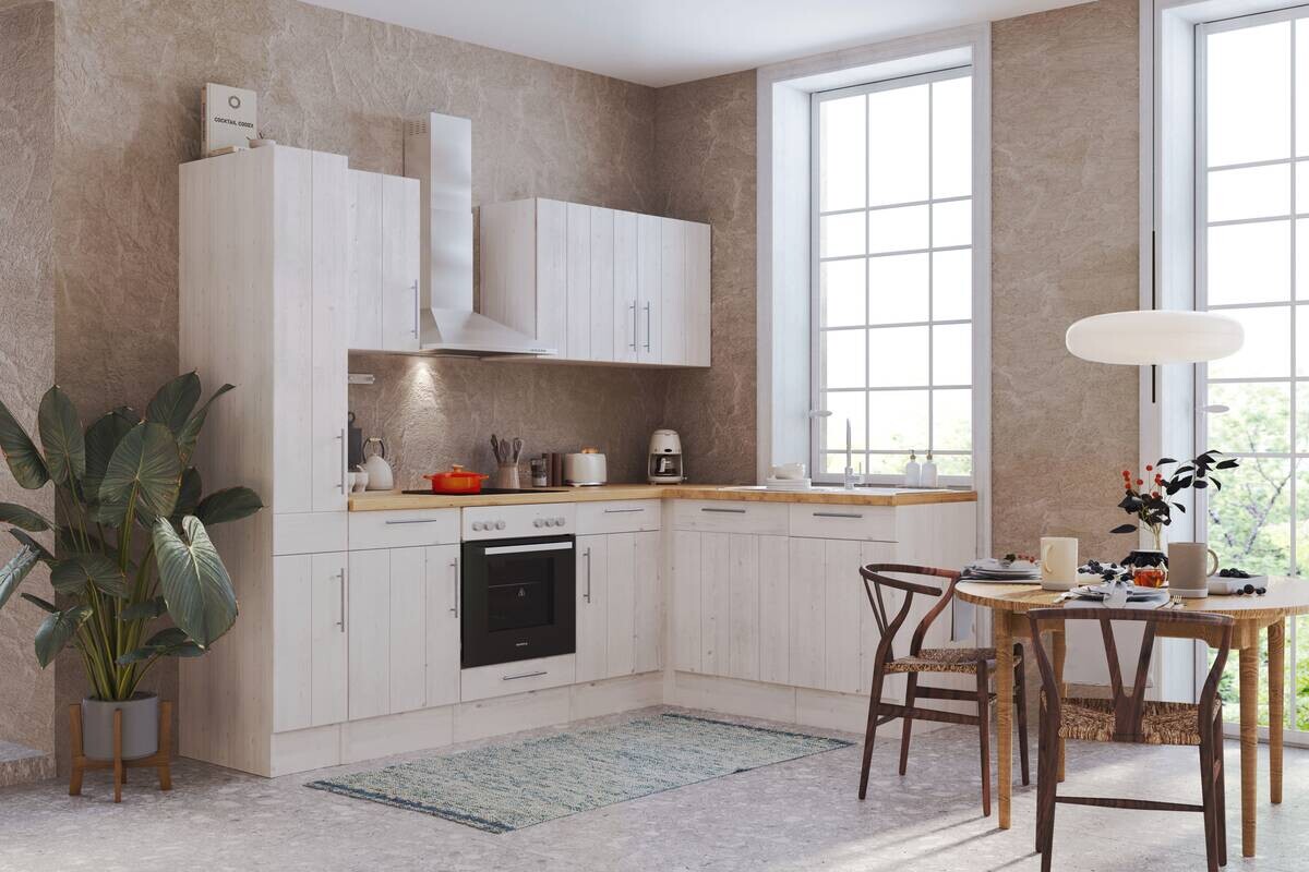 Respekta Winkelküche BERPL250LHWC weiß Lärche Nachbildung B/H/T: ca. 250x211x172 cm