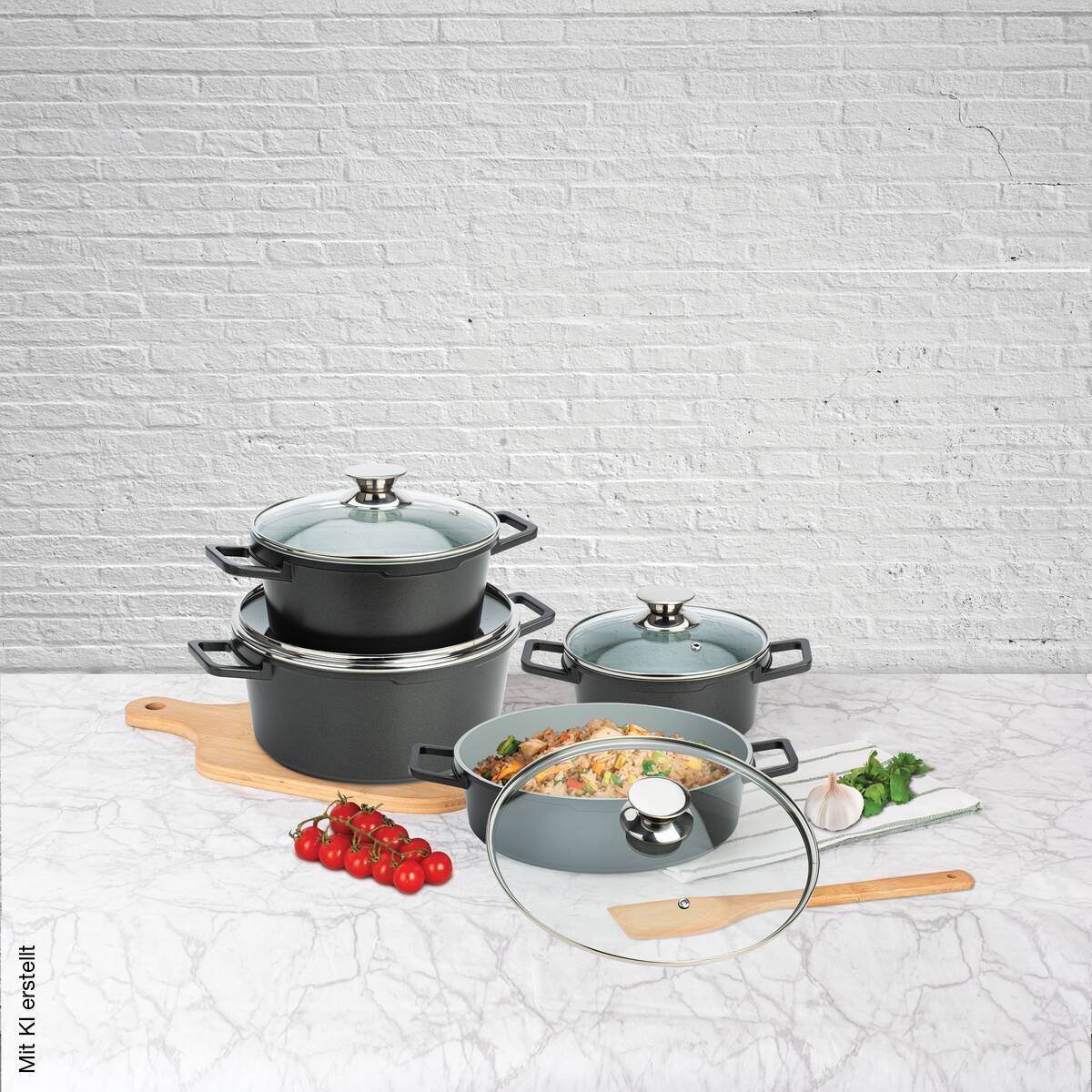POCOline Topfset schwarz Aluminium 8 tlg.
