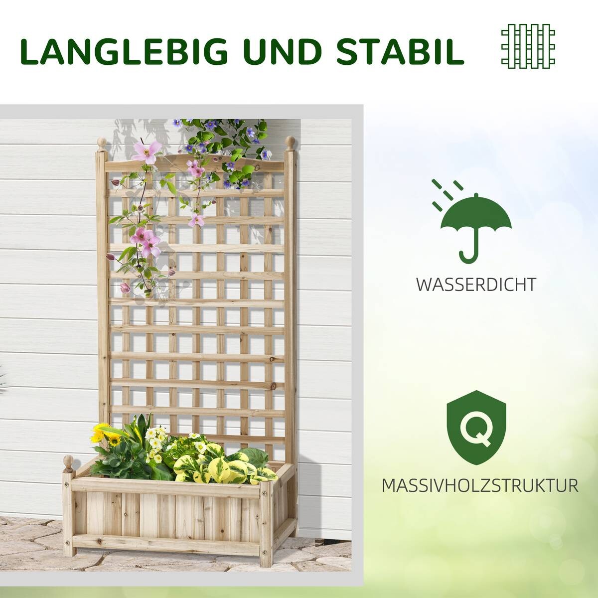 Outsunny Rankkasten im Spalierrahmen-Design natur B/H/L: ca. 28x120x64 cm