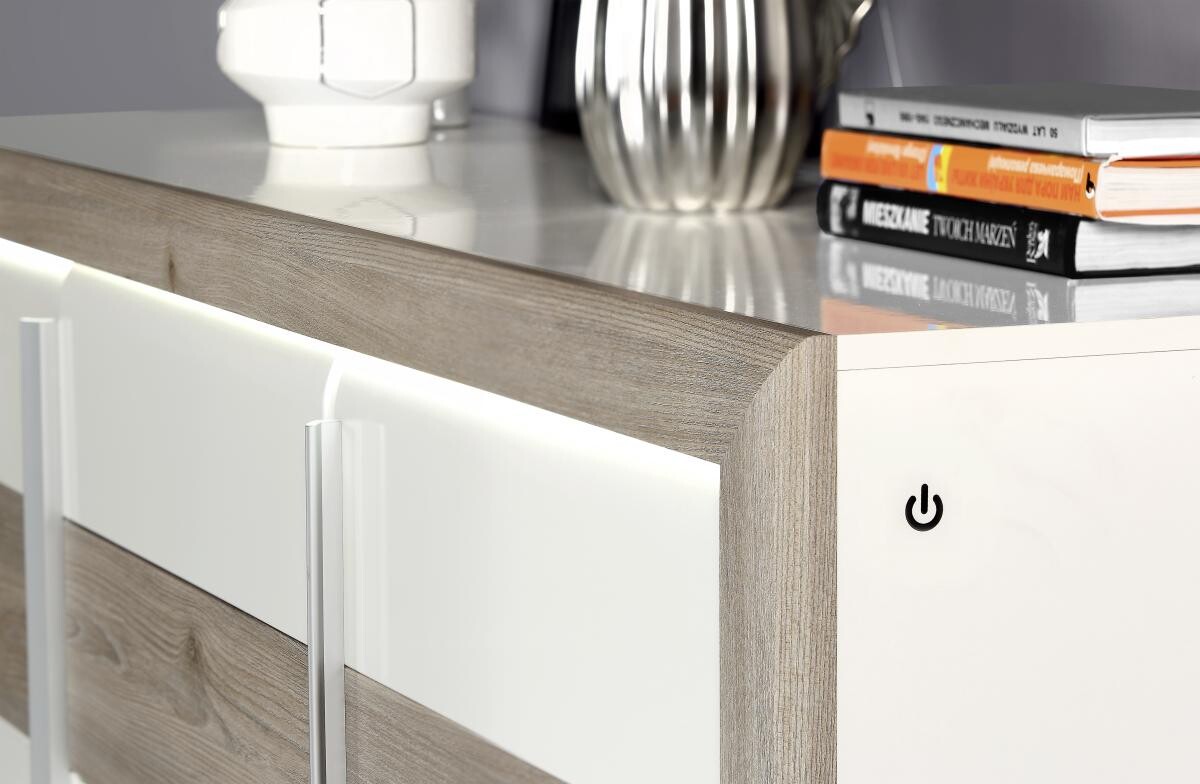 TV-Lowboard weiß weiß Hochglanz Eiche Nelson Nachbildung B/H/T: ca. 192,7x56,2x53 cm