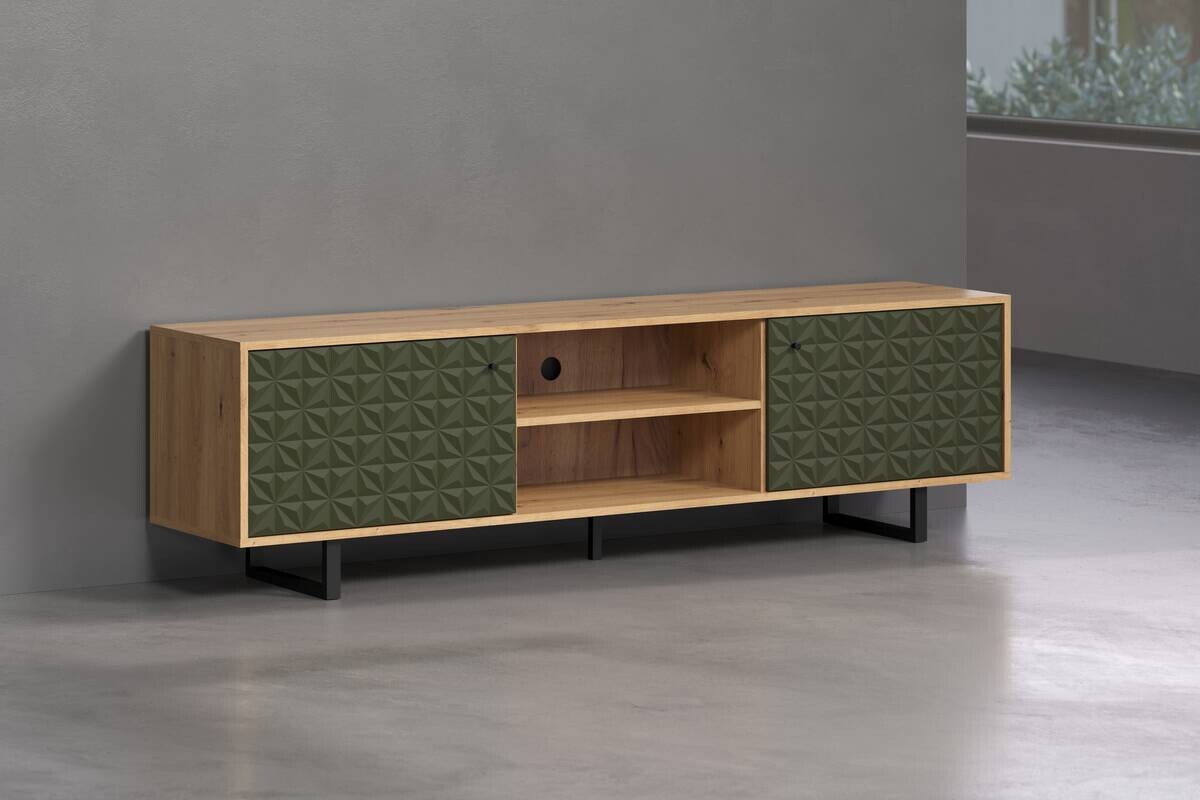 TV-Lowboard Sentra Eiche Artisan Nachbildung grün dunkel B/H/T: ca. 184x52x40 cm