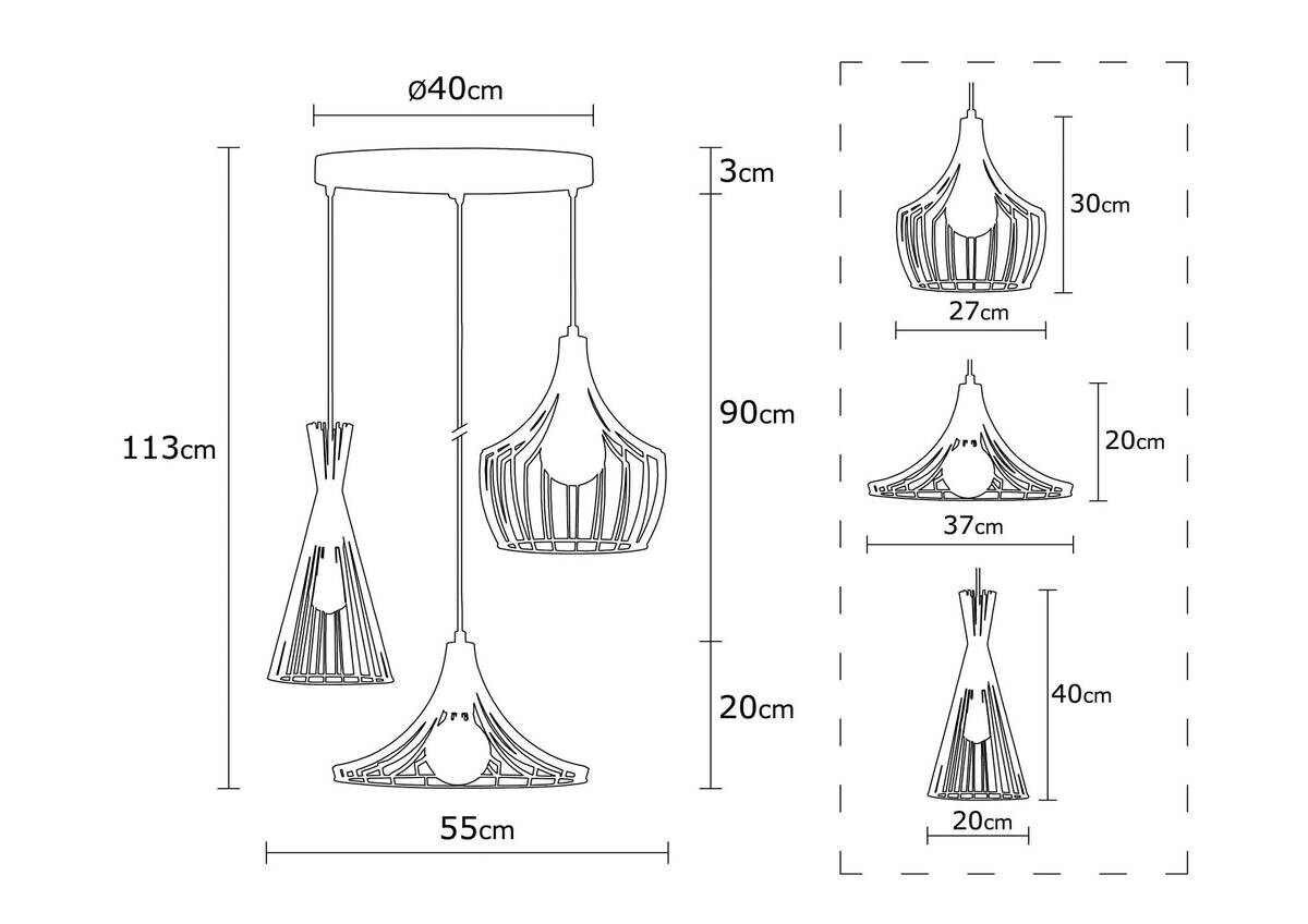 Opviq Pendelleuchte Mezopotamya Kupfer Metall B/H/T/L/D: ca. 55x113x55x55x55 cm E27 3 Brennstellen