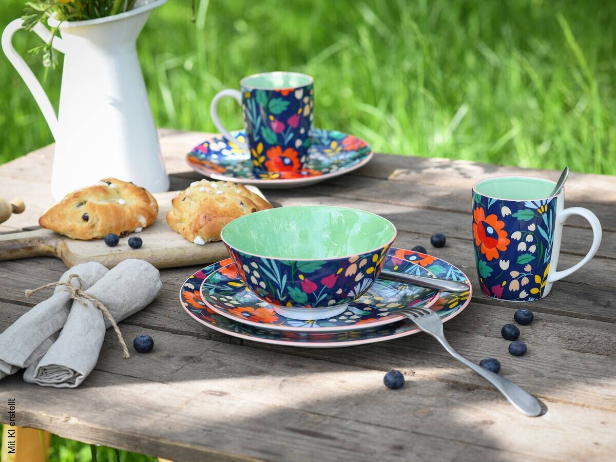 CreaTable Kombiservice Folklore blau Steinzeug 16 tlg.