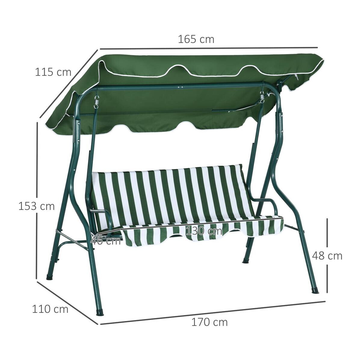 Outsunny Hollywoodschaukel grün Polyester B/H/L: ca. 110x170x153 cm