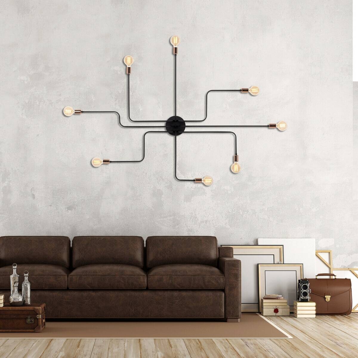 Opviq Wandleuchte bronze schwarz Eisen B/H/L: ca. 125x15x125 cm E27 8 Brennstellen