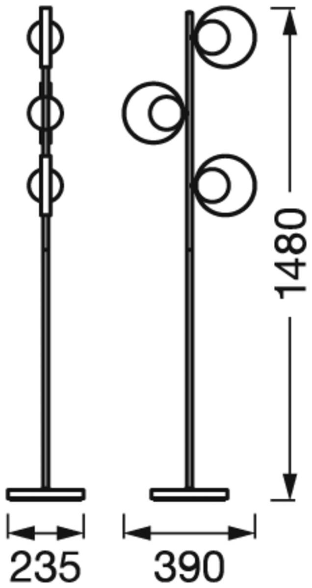 LEDVANCE Stehlampe Memphis schwarz gold weiß Metall Glas H/D: ca. 148x38,8 cm G9 3 Brennstellen