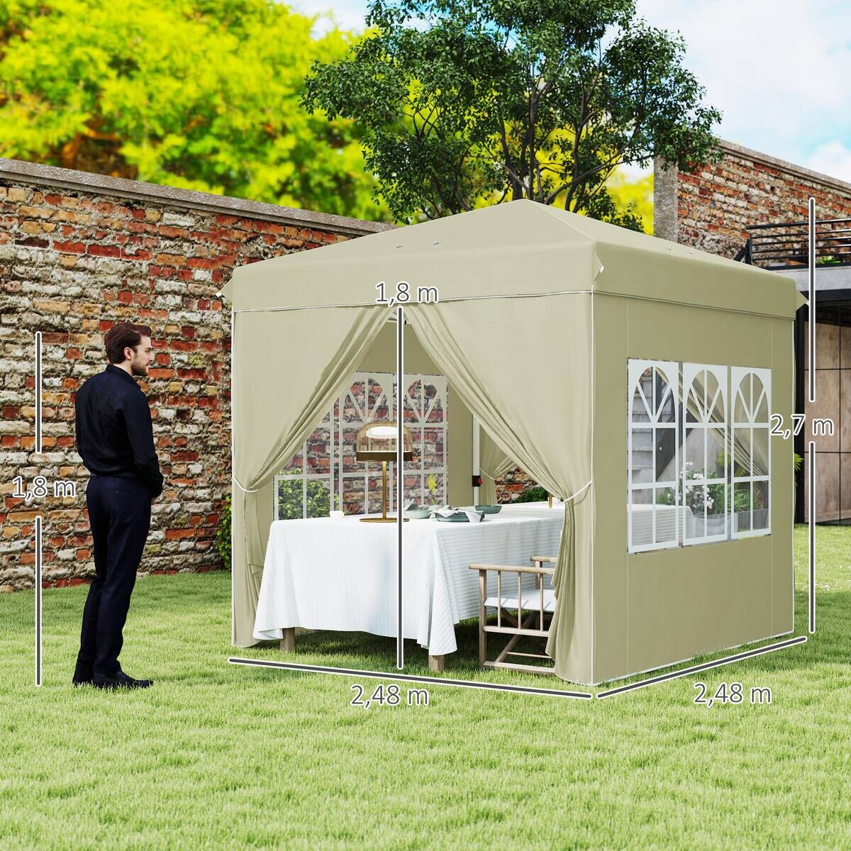 Outsunny Pavillon cremeweiß Metall B/H/L: ca. 248x270x248 cm