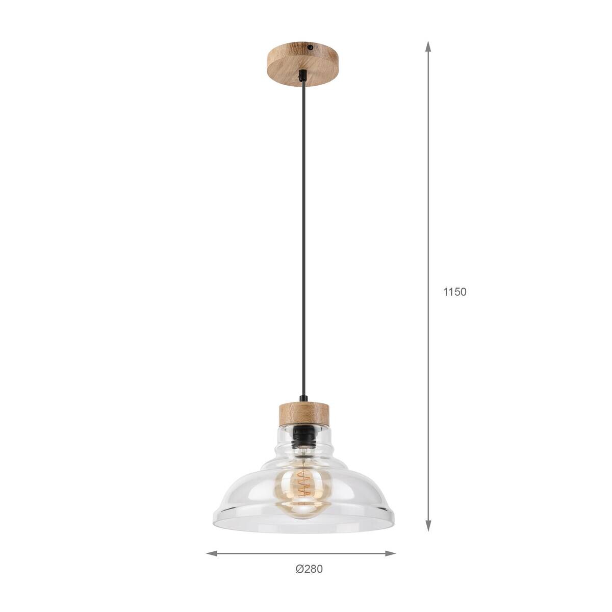 Lamkur Pendelleuchte Eiche Glas B/H/L: ca. 28x115x28 cm E27 1 Brennstellen