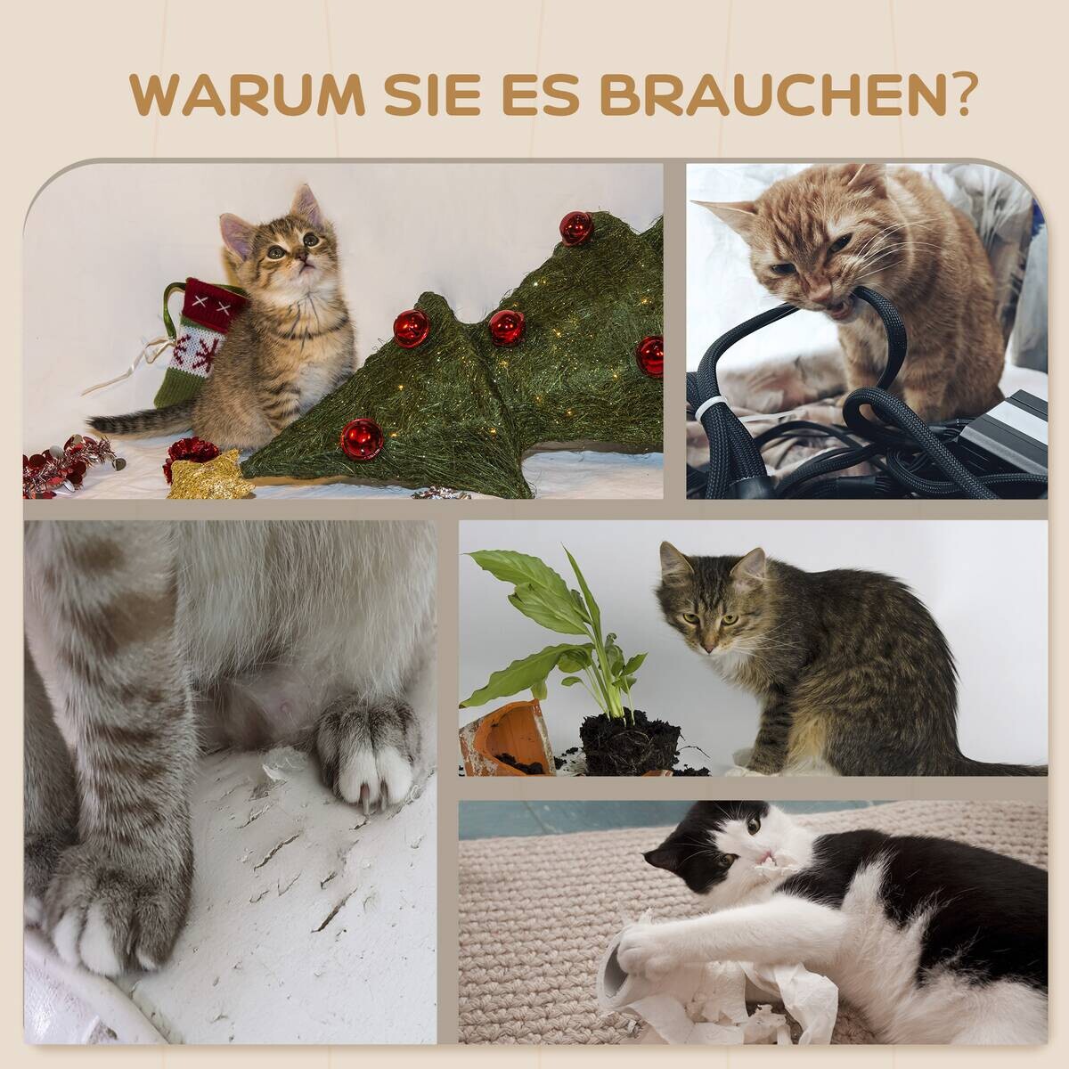 PawHut Katzen Kletterwand grau Polyester B/H/L: ca. 28x73x40 cm
