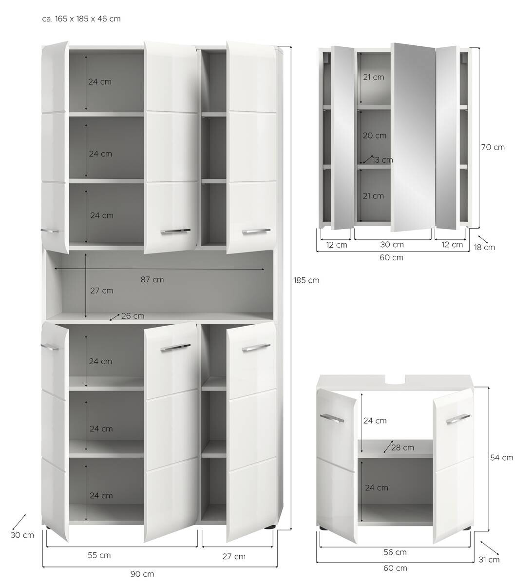 Badezimmer-Set Ice weiß weiß Hochglanz B/H/T: ca. 165x185x30 cm